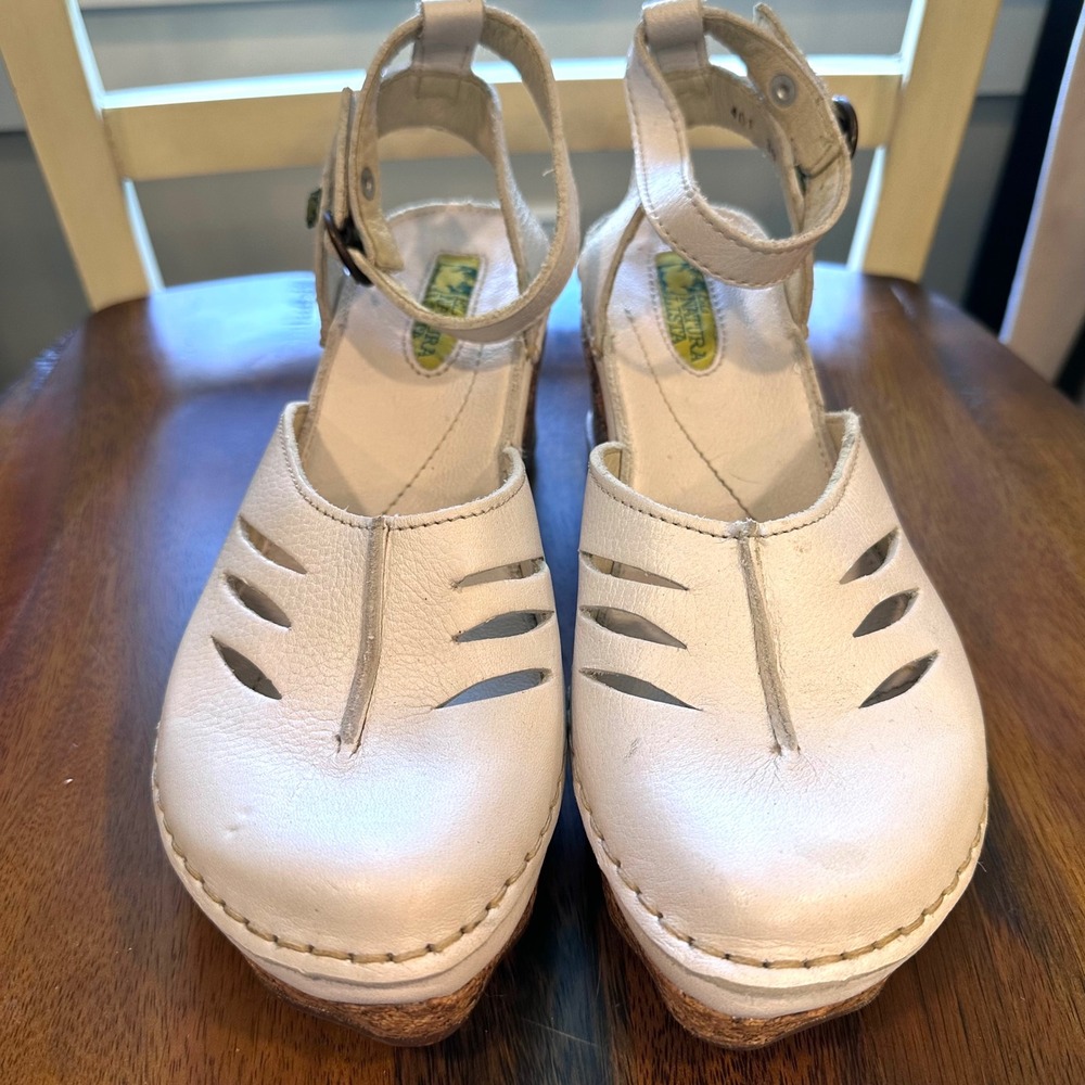El Naturalista Wedge Sandals Womens 38 White Leather Cork Platform 401 Spain - Picture 11 of 16